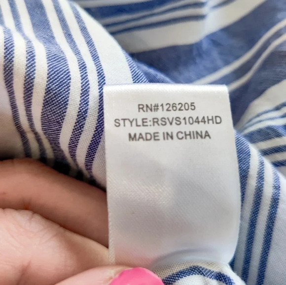 Heros & Dreamers Blue and White Striped Button Down Blouse. - Picture 3 of 10